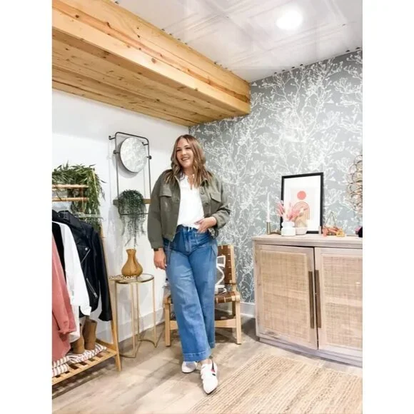 Women's Army Green Military Safari Cropped Jackets Button Down Lightweight - Picture 6 of 6